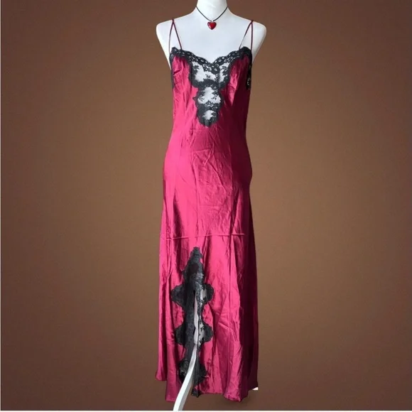ISO - DO NOT BUY Victoria's Secret silk maxi dress with black lace trim - Picture 1 of 2